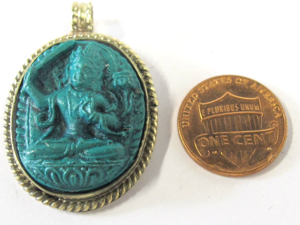 1 Pendant - Oval shape Tibetan Green Manjushri pendant from Nepal - PS009