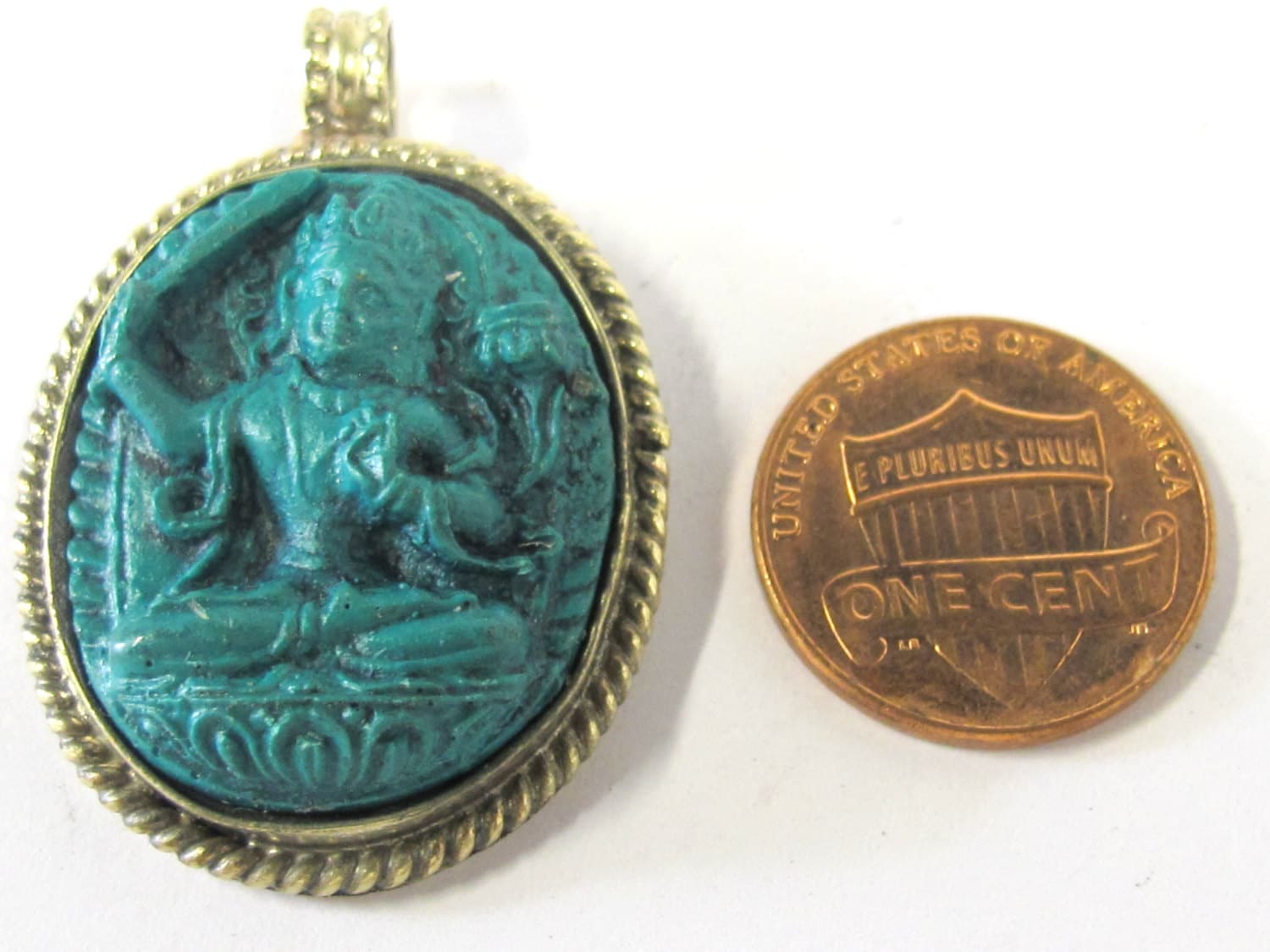 1 Pendant - Oval shape Tibetan Green Manjushri pendant from Nepal - PS009