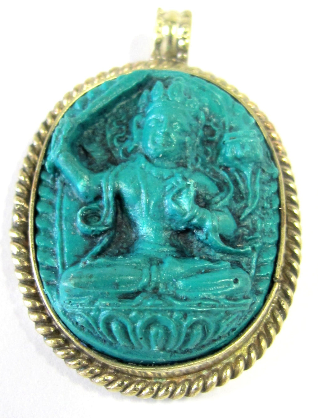 1 Pendant - Oval shape Tibetan Green Manjushri pendant from Nepal - PS009