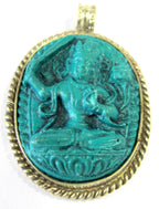 1 Pendant - Oval shape Tibetan Green Manjushri pendant from Nepal - PS009