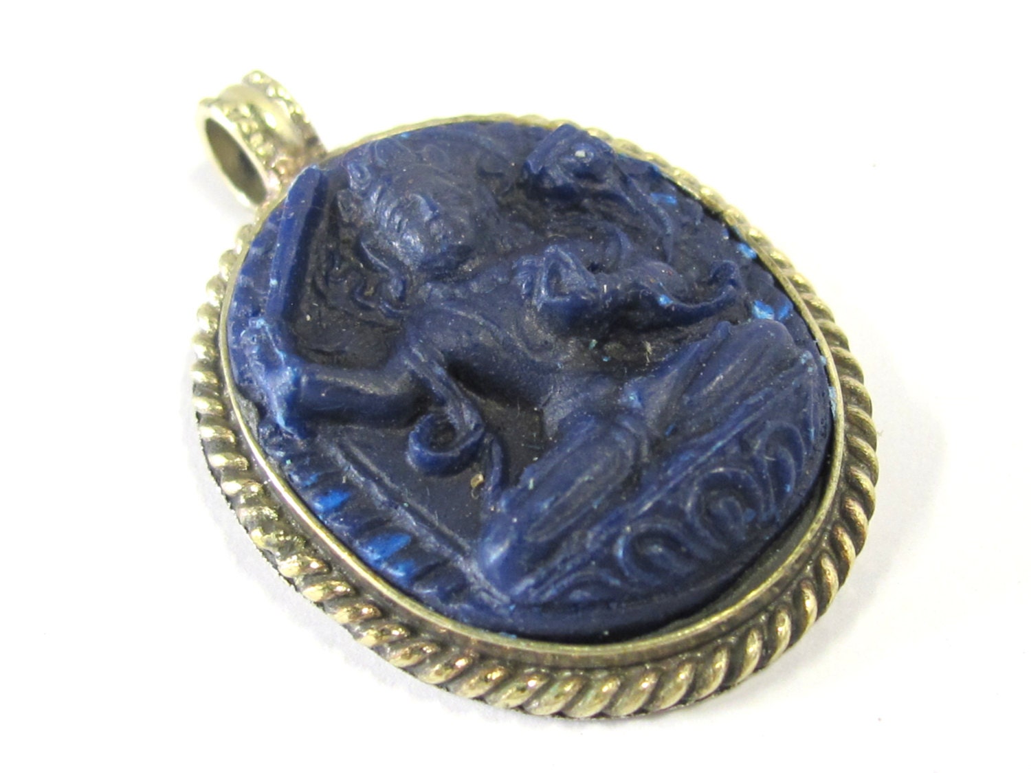 1 Pendant - Oval shape Tibetan blue Manjushri pendant from Nepal - PS010