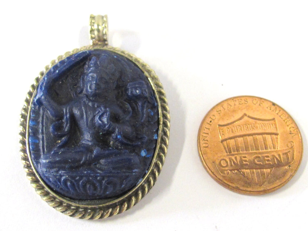 1 Pendant - Oval shape Tibetan blue Manjushri pendant from Nepal - PS010