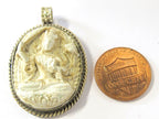 1 Pendant - Oval shape Tibetan white color Manjushri pendant from Nepal - PS012