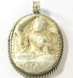1 Pendant - Oval shape Tibetan white color Manjushri pendant from Nepal - PS012