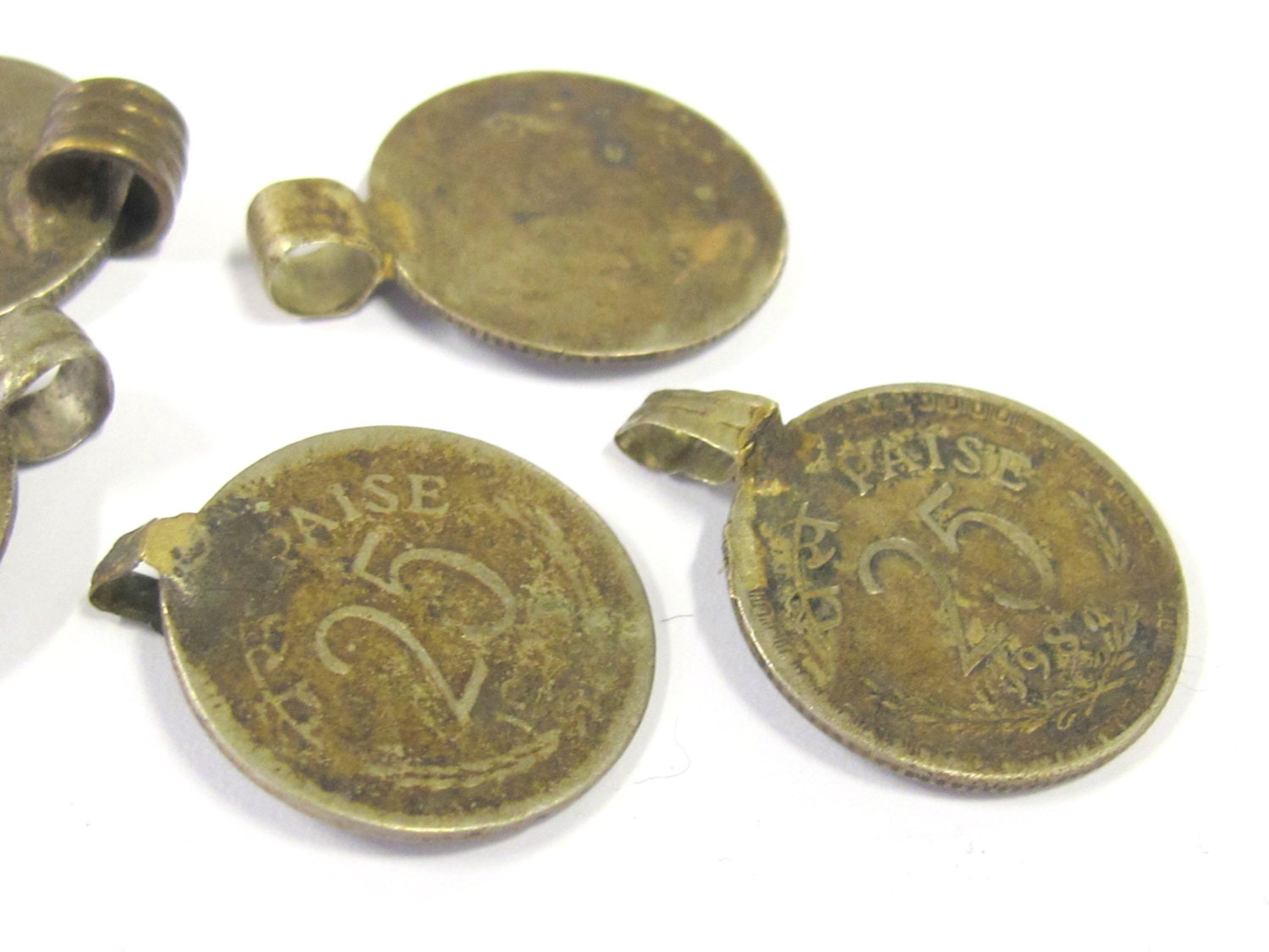 2 pieces - Imperfect bail vintage rustic old coin pendant charms - BD302A