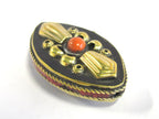 1 Bead - Reversible Tibetan brass inlaid floral design bead with coral inlay - BD823B