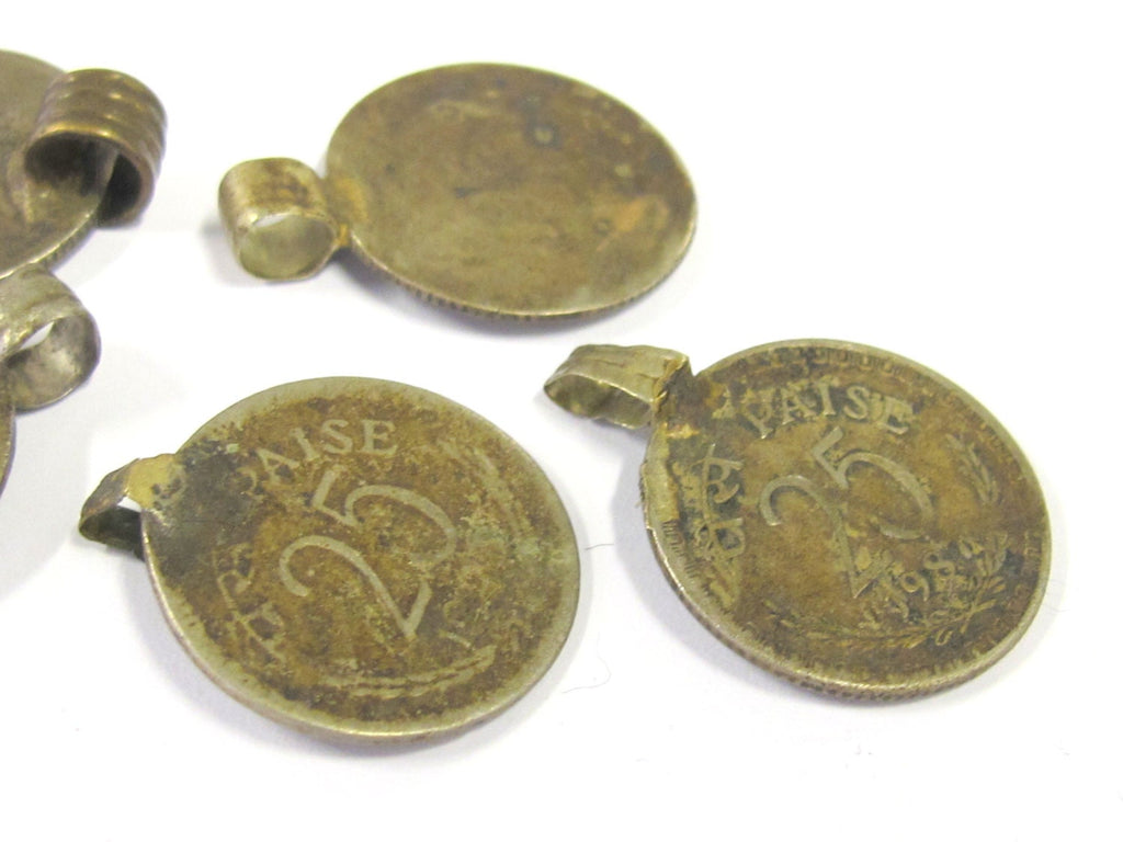 2 pieces - Imperfect bail vintage rustic old coin pendant charms - BD302A