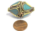 1 Bead - Large Big Tibetan bead - Beautiful large focal bold bicone shape tibetan nepali beads turquoise inlay - BD824