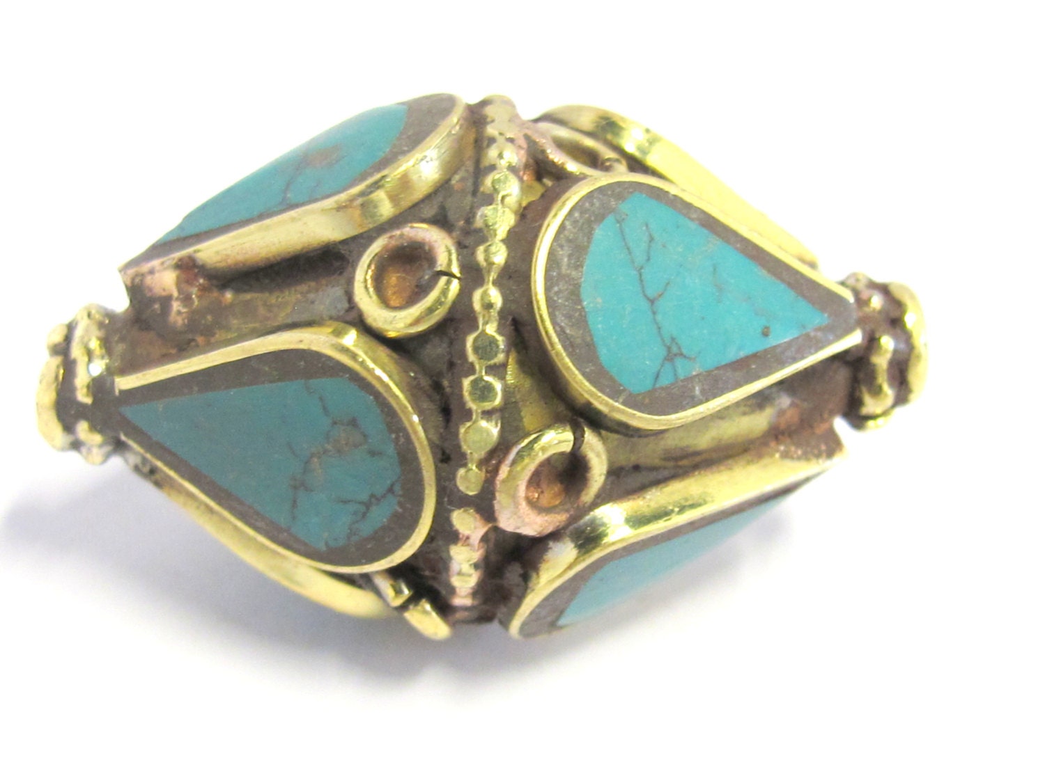 1 Bead - Large Big Tibetan bead - Beautiful large focal bold bicone shape tibetan nepali beads turquoise inlay - BD824