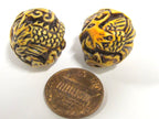 1 Bead - Tibetan carved reconstituted coral resin dragon with phoenix bird bead - BD825