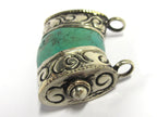1 Pendant - Ethnic Tibetan silver double bail himalayan turquoise gemstone pendant - PM391
