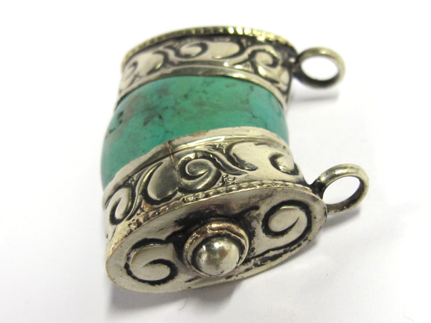 1 Pendant - Ethnic Tibetan silver double bail himalayan turquoise gemstone pendant - PM391