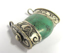 1 Pendant - Ethnic Tibetan silver double bail himalayan turquoise gemstone pendant - PM393A