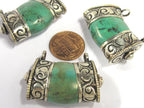 1 Pendant - Ethnic Tibetan silver double bail himalayan turquoise gemstone pendant - PM393A