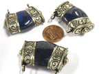 1 Pendant - Ethnic Tibetan silver double bail himalayan Lapis gemstone pendant - PM392