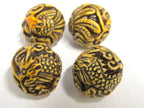 1 Bead - Tibetan carved reconstituted coral resin dragon with phoenix bird bead - BD825