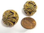 1 Bead - Tibetan carved reconstituted coral resin dragon with phoenix bird bead - BD825