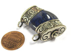 1 Pendant - Ethnic Tibetan silver double bail himalayan Lapis gemstone pendant - PM392