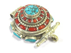 Gorgeous Ethnic Tibetan silver Ghau box pendant with turquoise coral inlay from Nepal - PM395