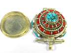 Gorgeous Ethnic Tibetan silver Ghau box pendant with turquoise coral inlay from Nepal - PM395