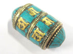 1 BEAD - Ethnic Tibetan om mantra scroll bead with turquoise and brass inlay - BD832