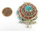 Gorgeous Ethnic Tibetan silver Ghau box pendant with turquoise coral inlay from Nepal - PM395