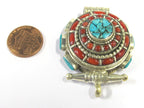 Gorgeous Ethnic Tibetan silver Ghau box pendant with turquoise coral inlay from Nepal - PM395