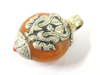 1 Tibetan pendant nepal pendant tibet Pendant charm - Reversible Tibetan silver double fish symbol copal resin pendant from Nepal - PM397