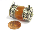 Ethnic Tibetan pendant - 1 Tibetan silver double bail copal resin pendant pendant from Nepal - ethnic nepal Tibetan pendants - PM400