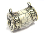1 Pendant - Ethnic Tibetan silver double bail white crackle resin pendant pendant from Nepal - PM401
