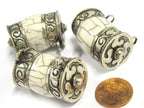 1 Pendant - Ethnic Tibetan silver double bail white crackle resin pendant pendant from Nepal - PM401