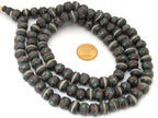 108 mala making bone beads - 10 - 11 mm Tibetan black brown color recycled cattle bone beads with turquoise inlay and Guru bead - ML040A