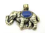 1 Pendant - Tibetan silver repousse carved elephant pendant with lapis inlay handcrafted from Nepal - PM254C