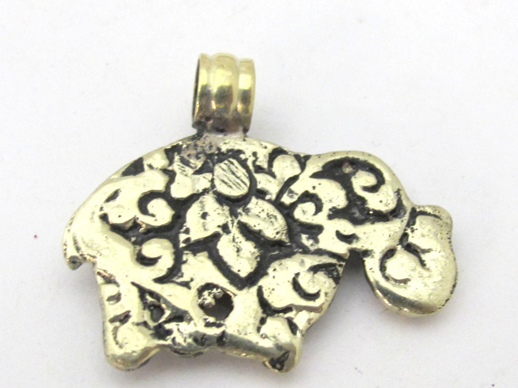 1 Pendant - Tibetan silver repousse carved elephant pendant with lapis inlay handcrafted from Nepal - PM254C