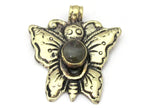 1 Pendant - Tibetan silver carved butterfly reverse side lotus flower pendant with labradorite inlay from Nepal - PM254H