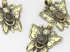1 Pendant - Tibetan silver carved butterfly reverse side lotus flower pendant with labradorite inlay from Nepal - PM254H