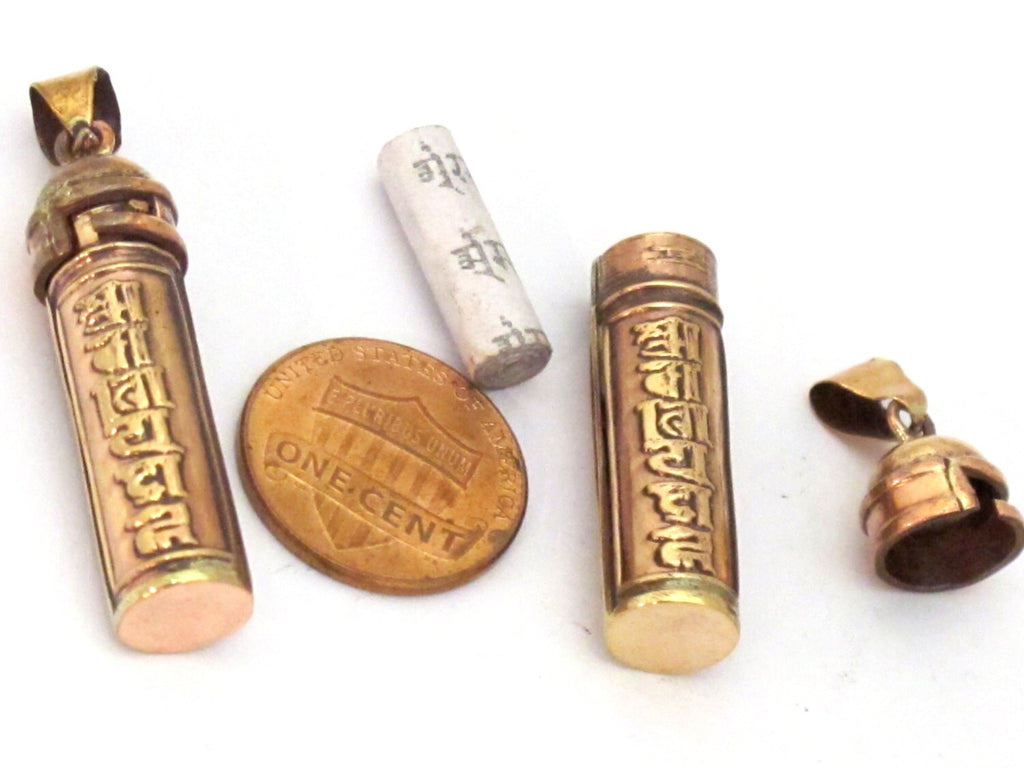 1 Pendant - Tibetan om mantra copper plated small size ghau bottle amulet prayer box pendant from Nepal - PM403