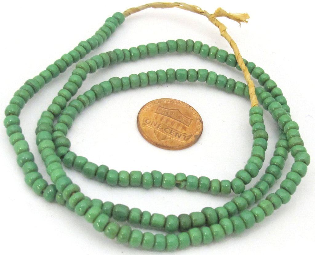 1 FULL STRAND 23 inches - Ghana green color african glass beads - 155 plus beads - AB035