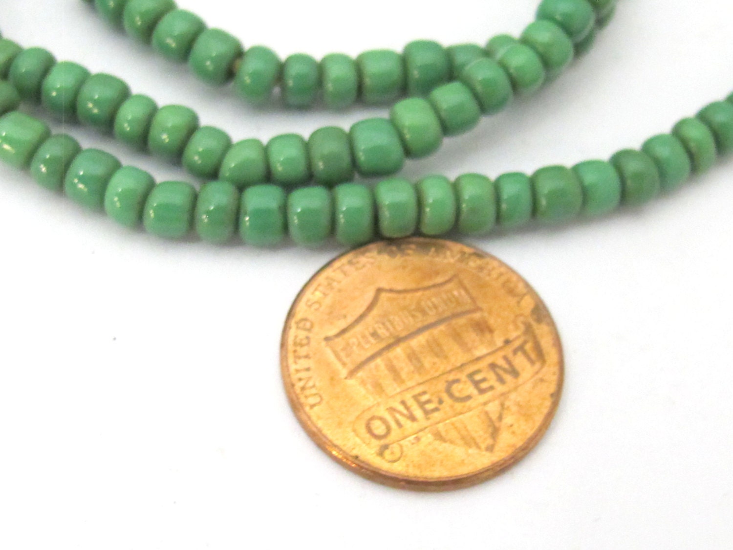 1 FULL STRAND 23 inches - Ghana green color african glass beads - 155 plus beads - AB035