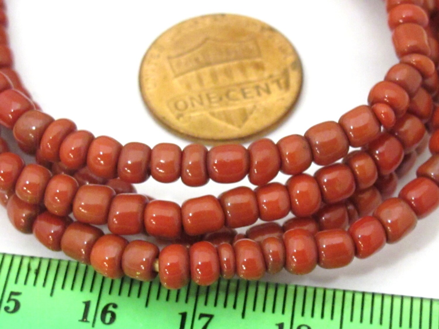 1 FULL STRAND 23 inches - Ghana red color african glass beads - 155 plus beads - AB037