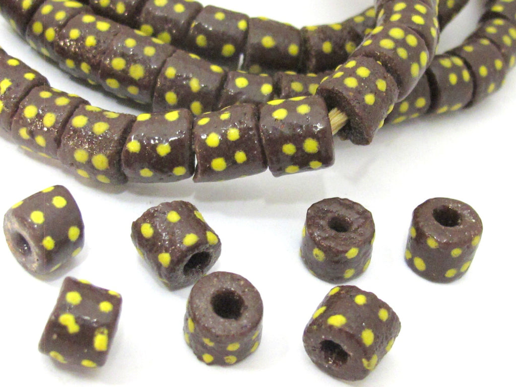 10 BEADS - African krobo ghana glass beads chocolate brown color 10 mm - AB039