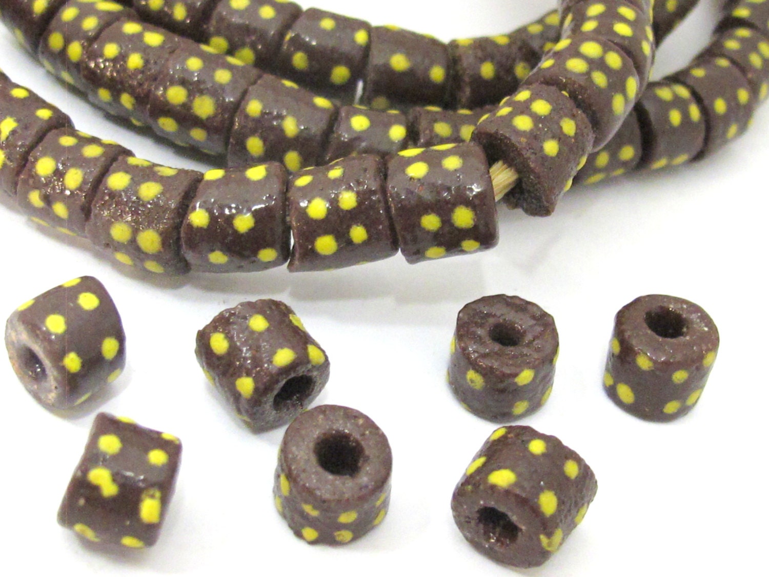 10 BEADS - African krobo ghana glass beads chocolate brown color 10 mm - AB039