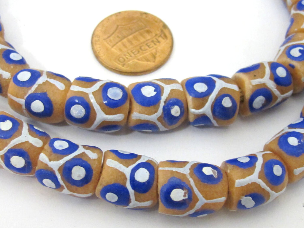 6 Beads - Thick African animal skin design Krobo ghana glass beads - AB040
