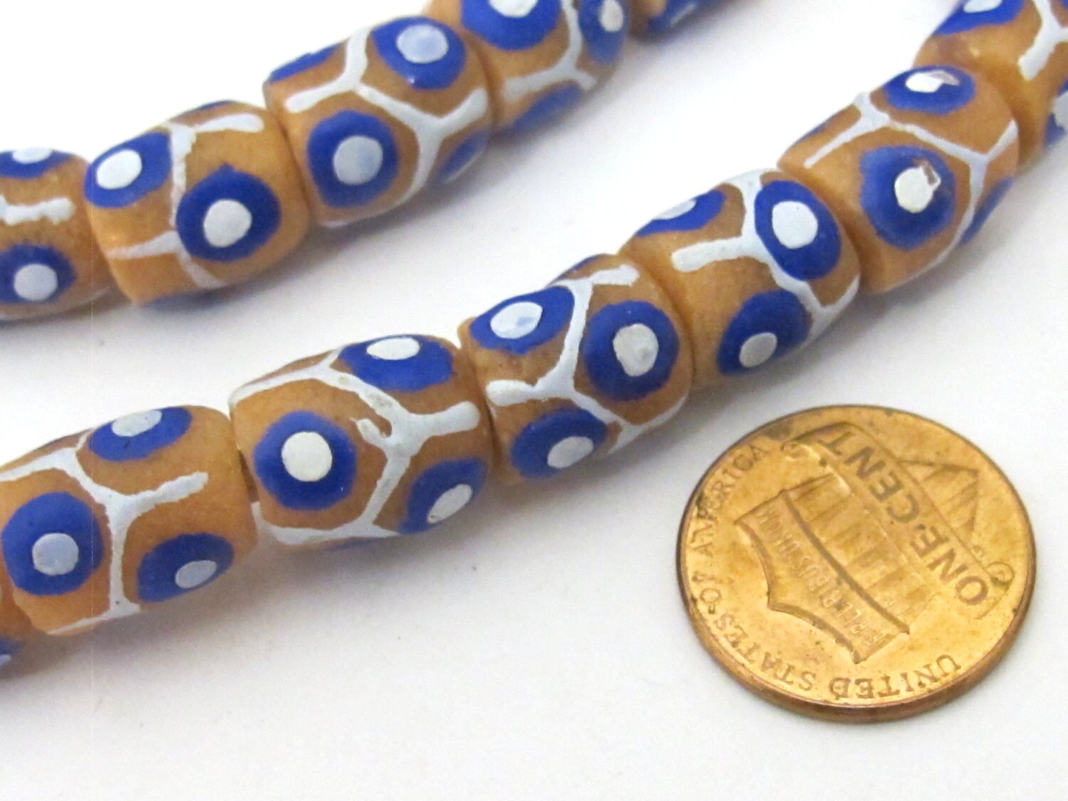 6 Beads - Thick African animal skin design Krobo ghana glass beads - AB040