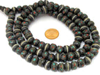 108 mala making bone beads - 10 - 11 mm Tibetan black brown color recycled cattle bone beads with turquoise inlay and Guru bead - ML040A