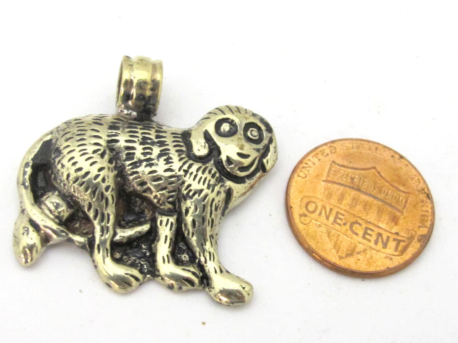 1 Pendant - Tibetan silver repousse carved monkey pendant from Nepal - PM254G