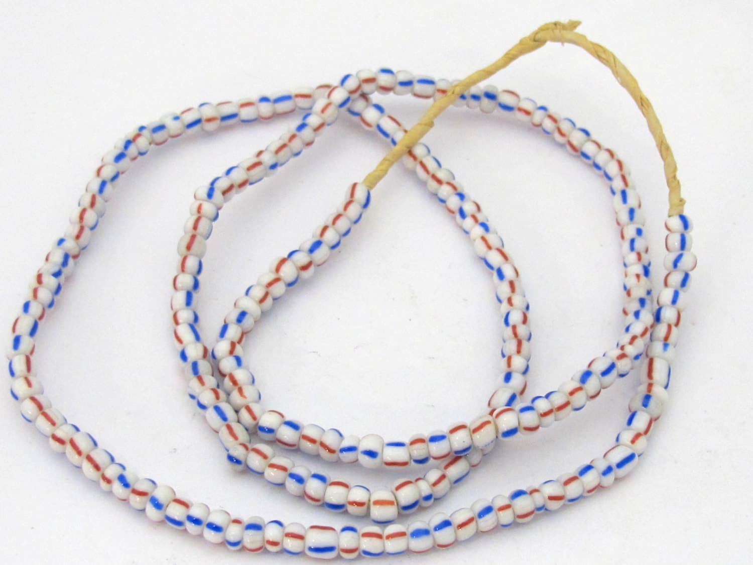 1 FULL STRAND 23 inches - Ghana white color with red blue stripe african glass beads - 160 plus beads - AB034