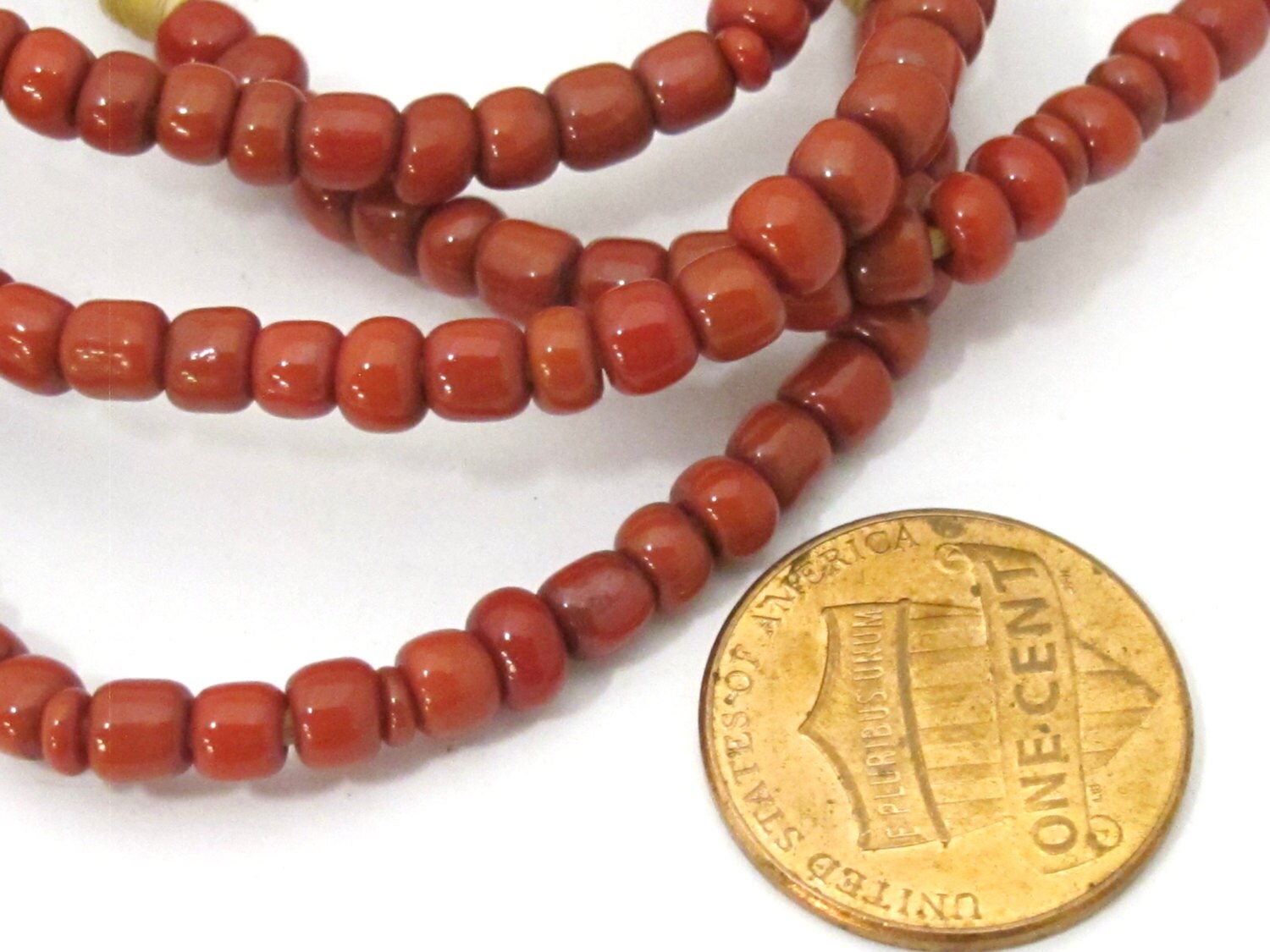 1 FULL STRAND 23 inches - Ghana red color african glass beads - 155 plus beads - AB037