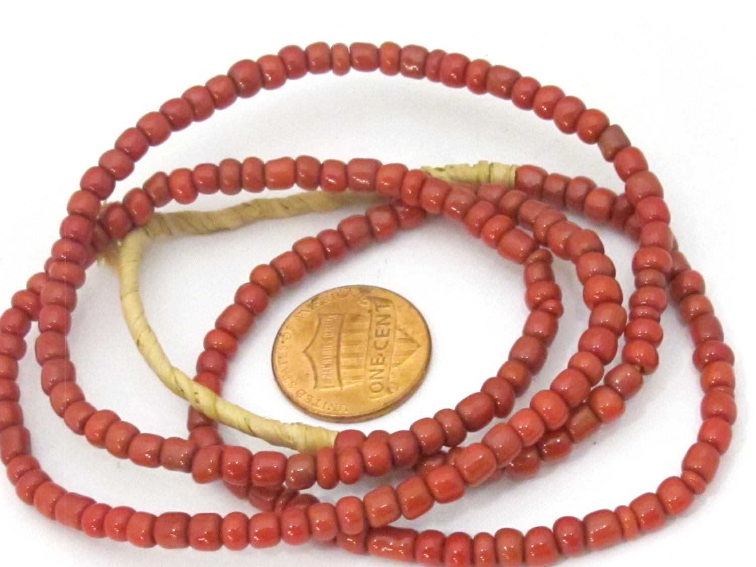 1 FULL STRAND 23 inches - Ghana red color african glass beads - 155 plus beads - AB037