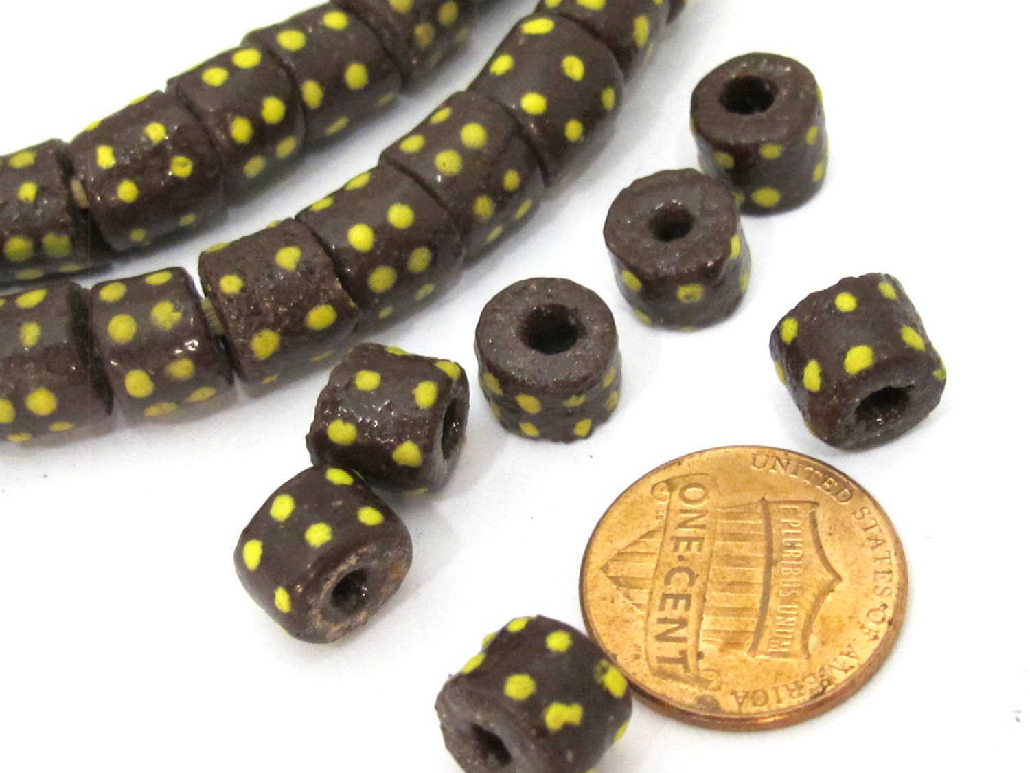 10 BEADS - African krobo ghana glass beads chocolate brown color 10 mm - AB039